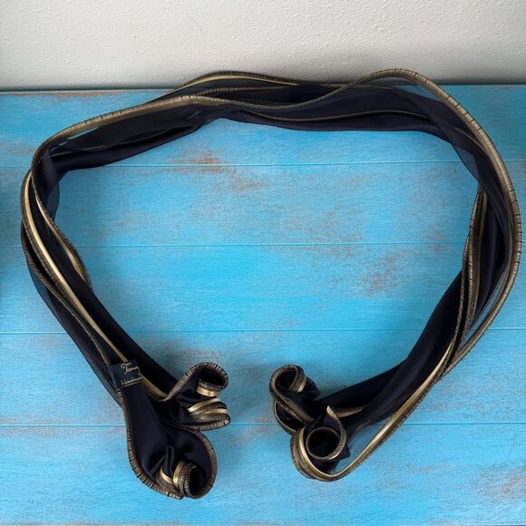 Tammy Child Scarf Silk and Organza Cornflower Black & Gold - Picture 5 of 7